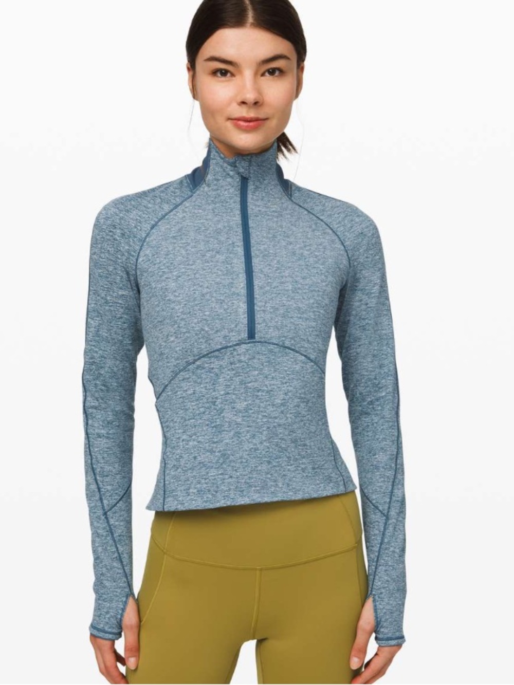 Lululemon Always Alert 1/2 zip heathered petrol blue